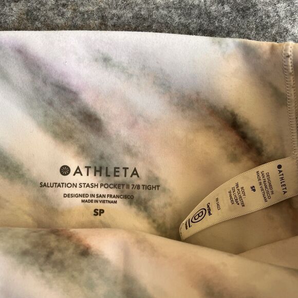 ATHLETA Salutation Stash Pocket II 7/8 Crop SP High Waist‎ Legging White Tie Dye - Picture 2 of 12